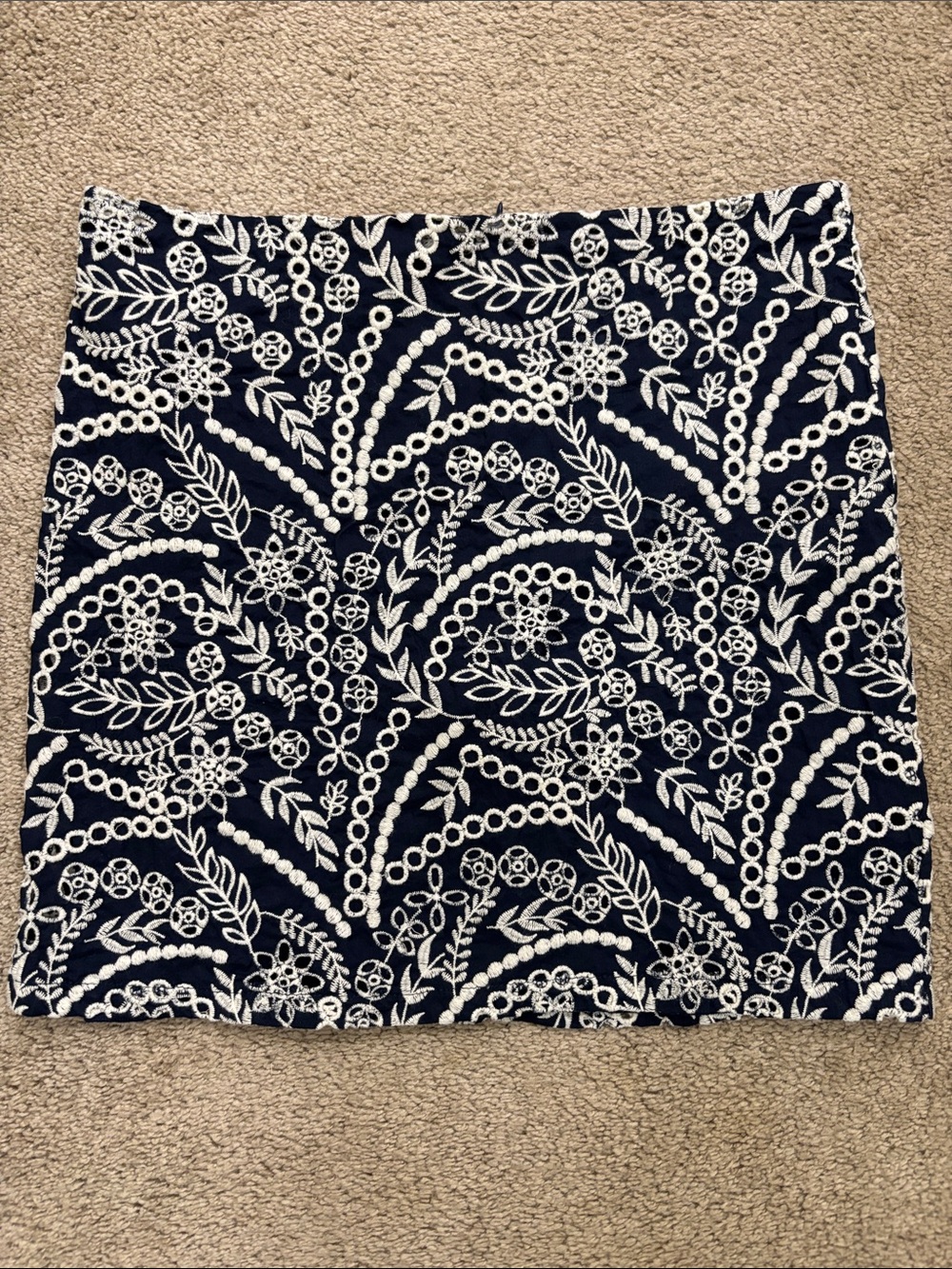 miami Navy and White Floral Embroidered Mini Skirt 100% Cotton Size L